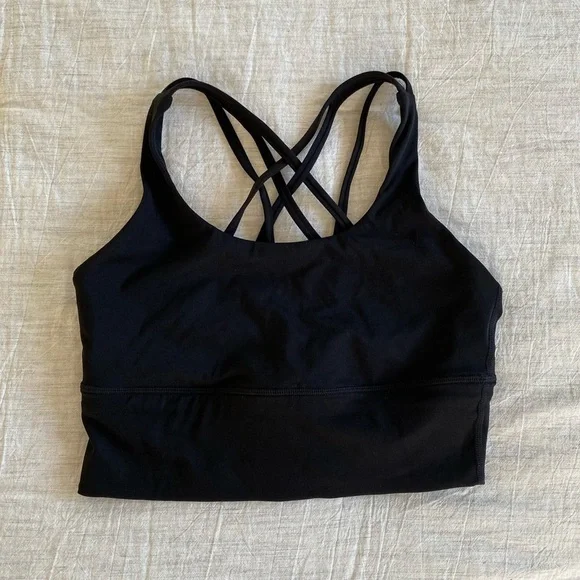 CRZ Longline Sports Bra Black Strappy Energy Bralette Yoga Workout Barre Run - Picture 1 of 5